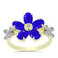 Anillo de Plata Bañada en Oro con Ágata azul y Topacio Blanco