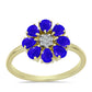 Anillo de Plata Bañada en Oro con Ágata azul y Topacio Blanco