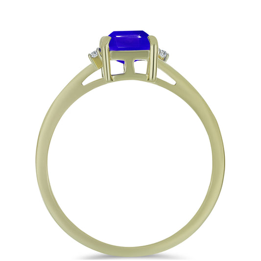 Anillo de Plata Bañada en Oro con Ágata azul y Topacio Blanco