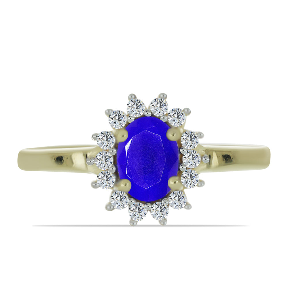 Anillo de Plata Bañada en Oro con Ágata azul y Topacio Blanco 1 