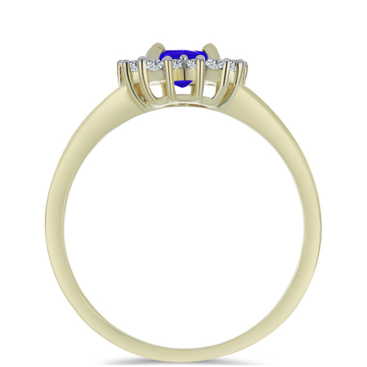 Anillo de Plata Bañada en Oro con Ágata azul y Topacio Blanco