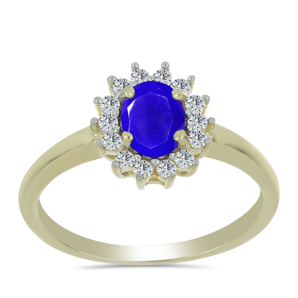 Anillo de Plata Bañada en Oro con Ágata azul y Topacio Blanco