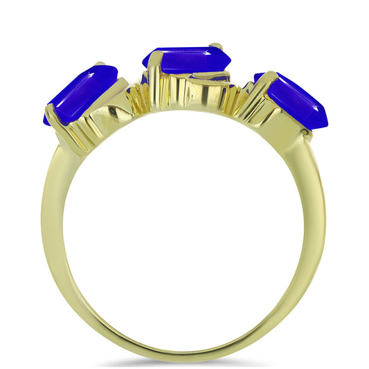 Anillo de Plata Bañada en Oro con Ágata azul
