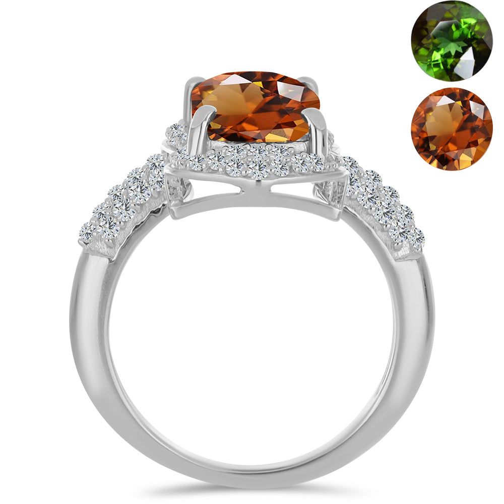 Anillo de Plata con Zultanita de Anatolia certificado y cultivado en laboratorio y Topacio Blanco 2 