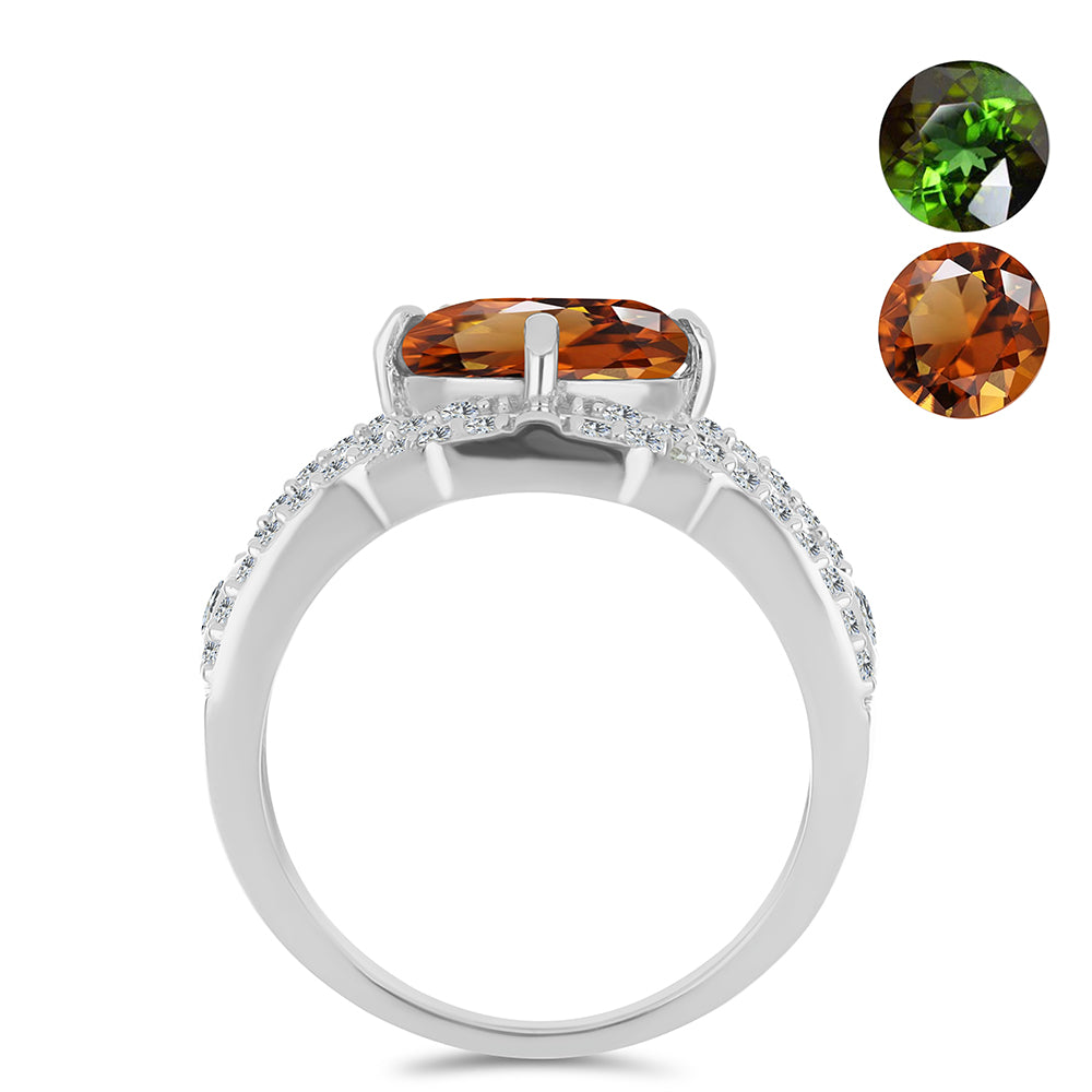 Anillo de Plata con Zultanita de Anatolia certificado y cultivado en laboratorio y Topacio Blanco 2 