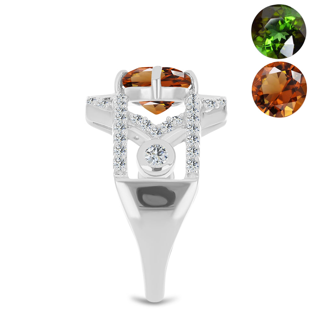 Anillo de Plata con Zultanita de Anatolia certificado y cultivado en laboratorio y Topacio Blanco