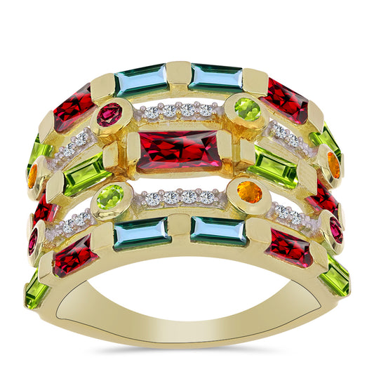 Anillo de Plata Bañada en Oro con Chakra Turmalina y Topacio Blanco