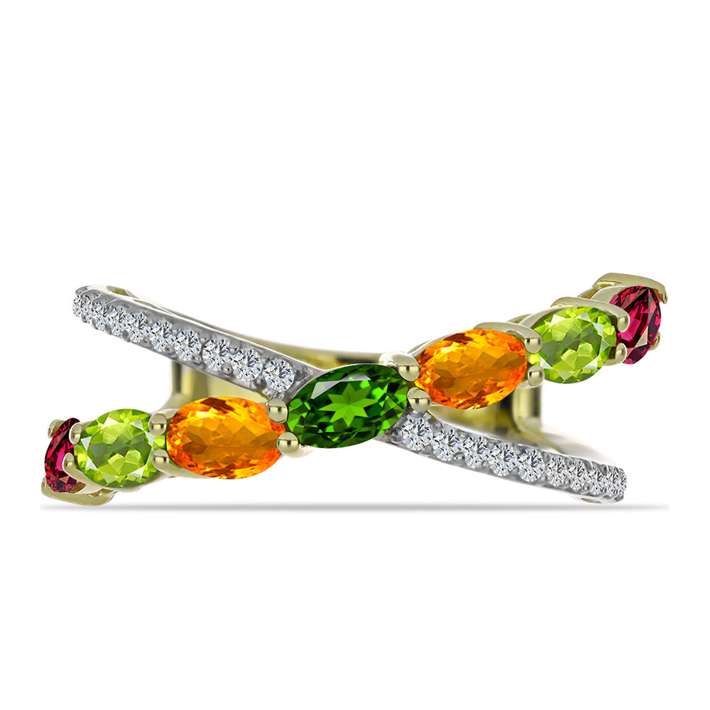 Anillo de Plata Bañada en Oro con Chakra Turmalina y Topacio Blanco 1 