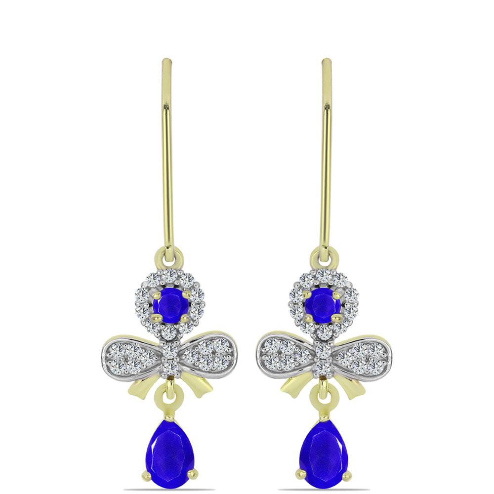 Pendientes de Plata Bañada en Oro con Ágata azul y Topacio Blanco 1 