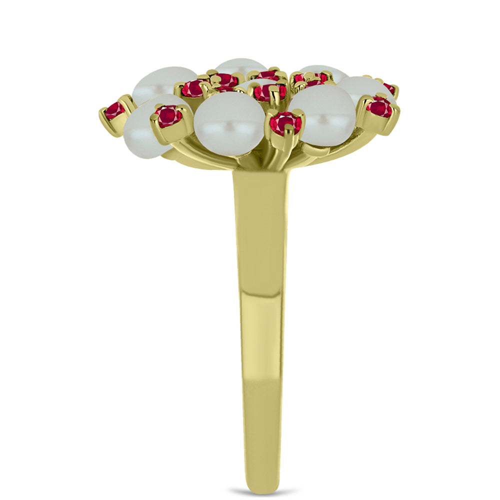 Anillo de Plata Bañada en Oro con Perla de Agua Dulce y Rubí de Madagascar 4 
