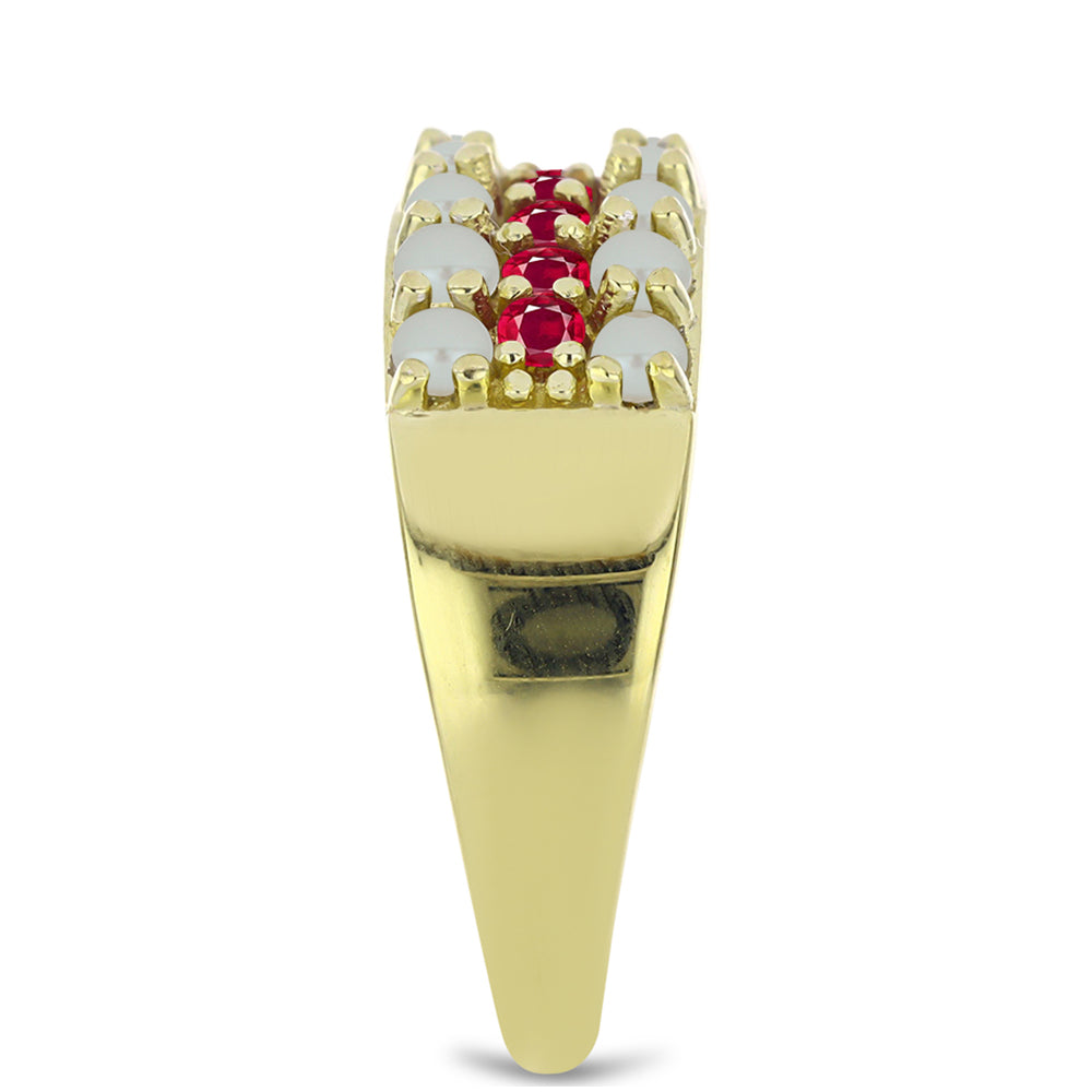 Anillo de Plata Bañada en Oro con Perla de Agua Dulce y Rubí de Madagascar 4 
