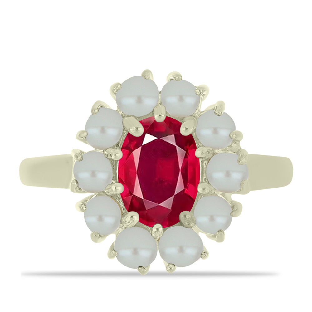 Anillo de Plata Bañada en Oro con Perla de Agua Dulce y Rubí de Madagascar 1 