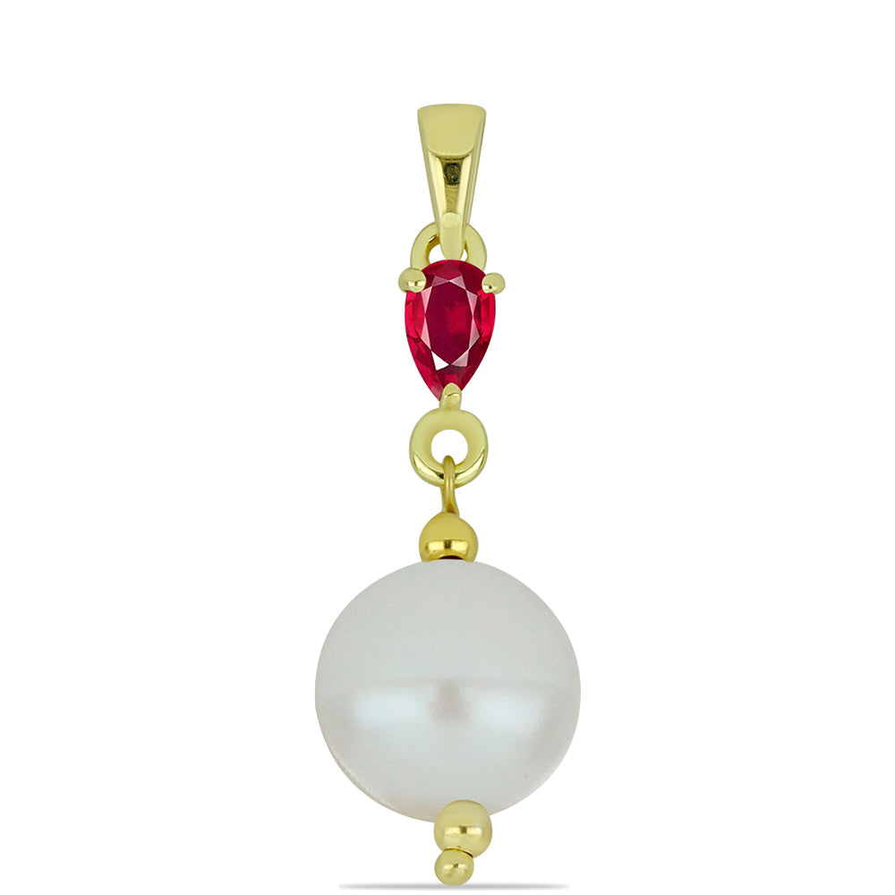Colgante de Plata Bañada en Oro con Perla de Agua Dulce y Rubí de Madagascar