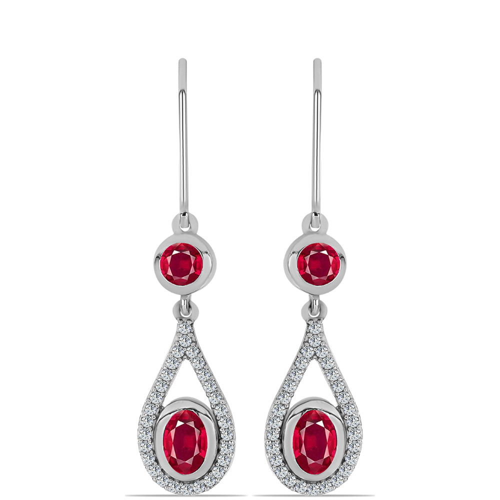 Pendientes de Plata con Rubí de Madagascar y Topacio Blanco