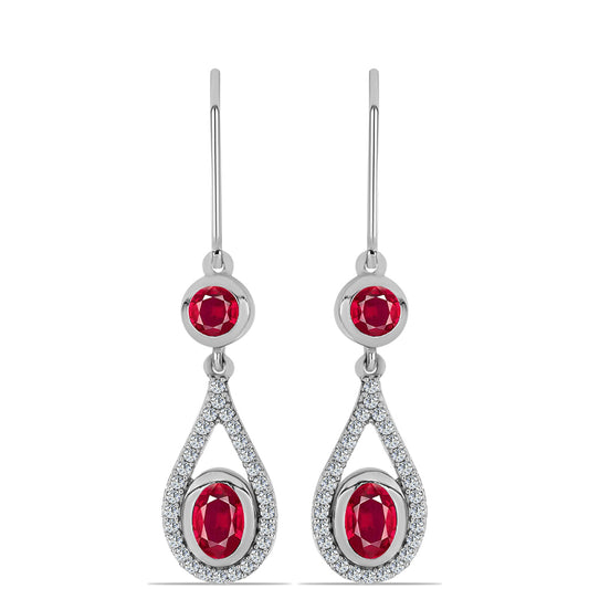 Pendientes de Plata con Rubí de Madagascar y Topacio Blanco