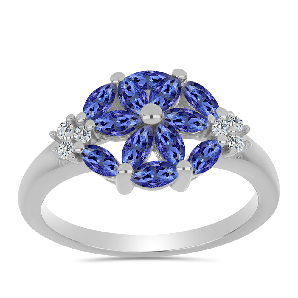Anillo de Plata con Tanzanita y Topacio Blanco