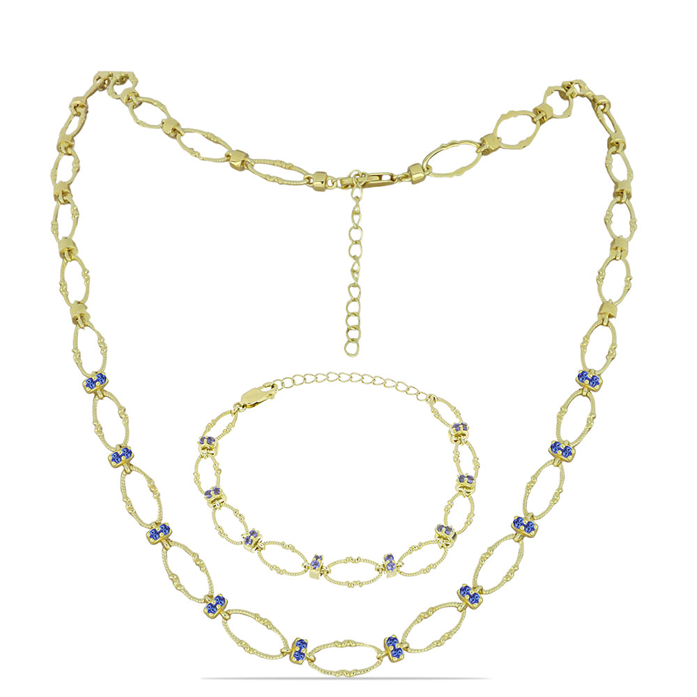 Conjunto de Plata Bañada en Oro con Tanzanita ( Collar +Pulsera )