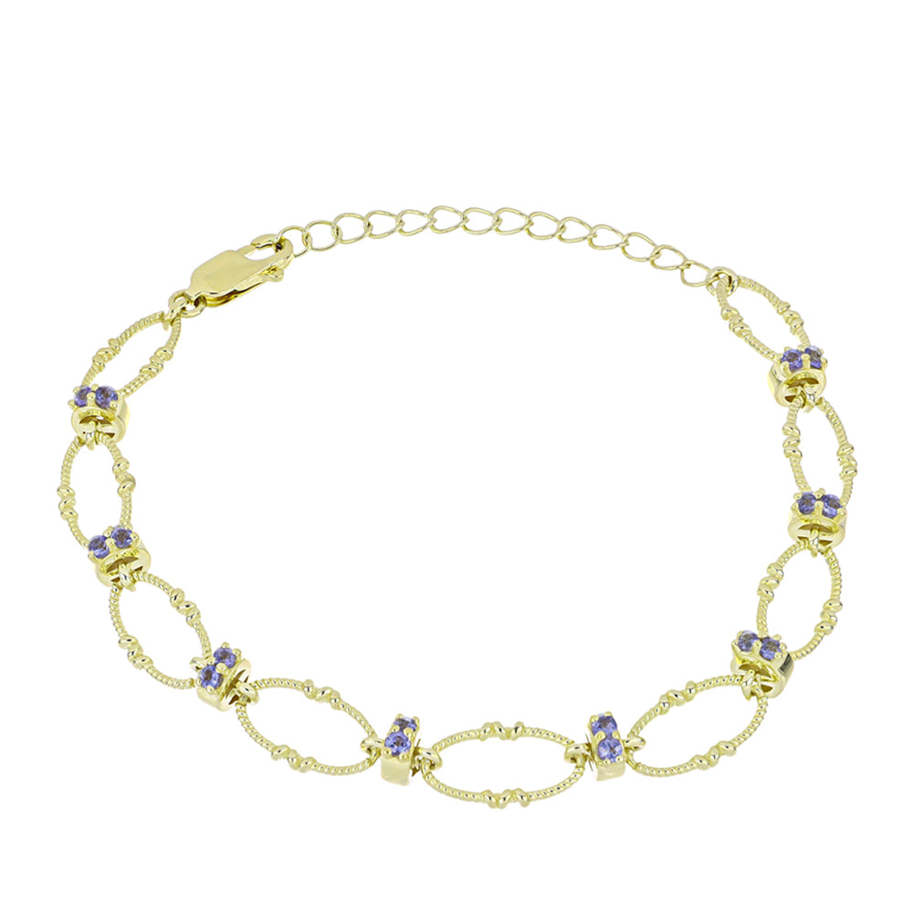 Conjunto de Plata Bañada en Oro con Tanzanita ( Collar +Pulsera )