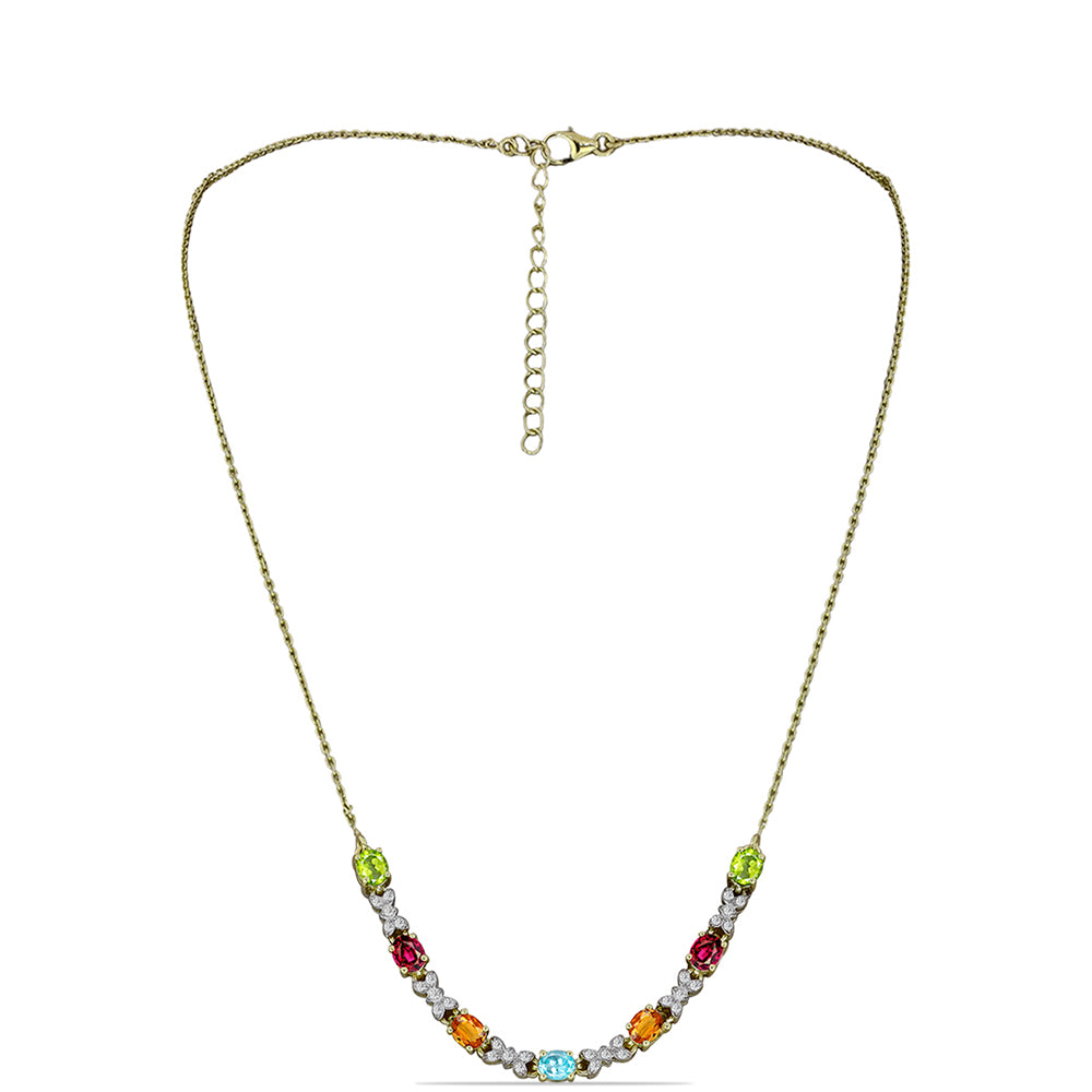 Collar de Plata Bañada en Oro con Chakra Turmalina y Topacio Blanco 1 