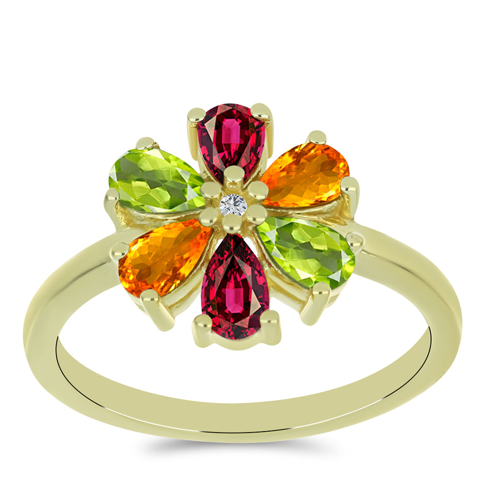 Anillo de Plata Bañada en Oro con Chakra Turmalina y Topacio Blanco 3 