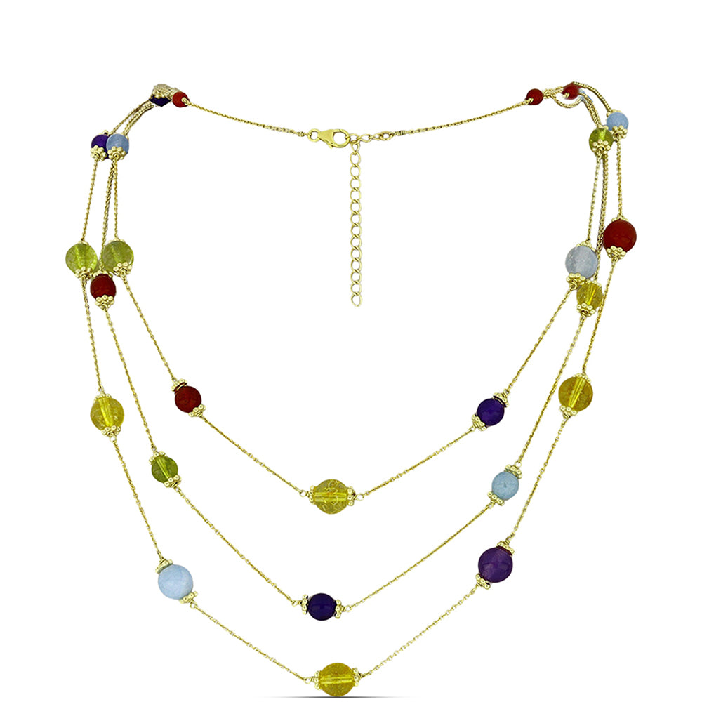 Collar de Plata Bañada en Oro con Jade Púrpura y Citrino de los Montes Urales