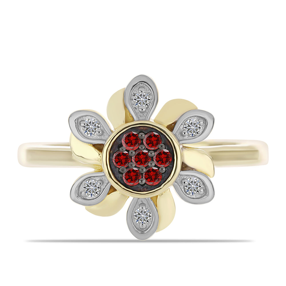 Anillo de Plata Bañada en Oro con Diamante Rojo y Diamante blanco 1 