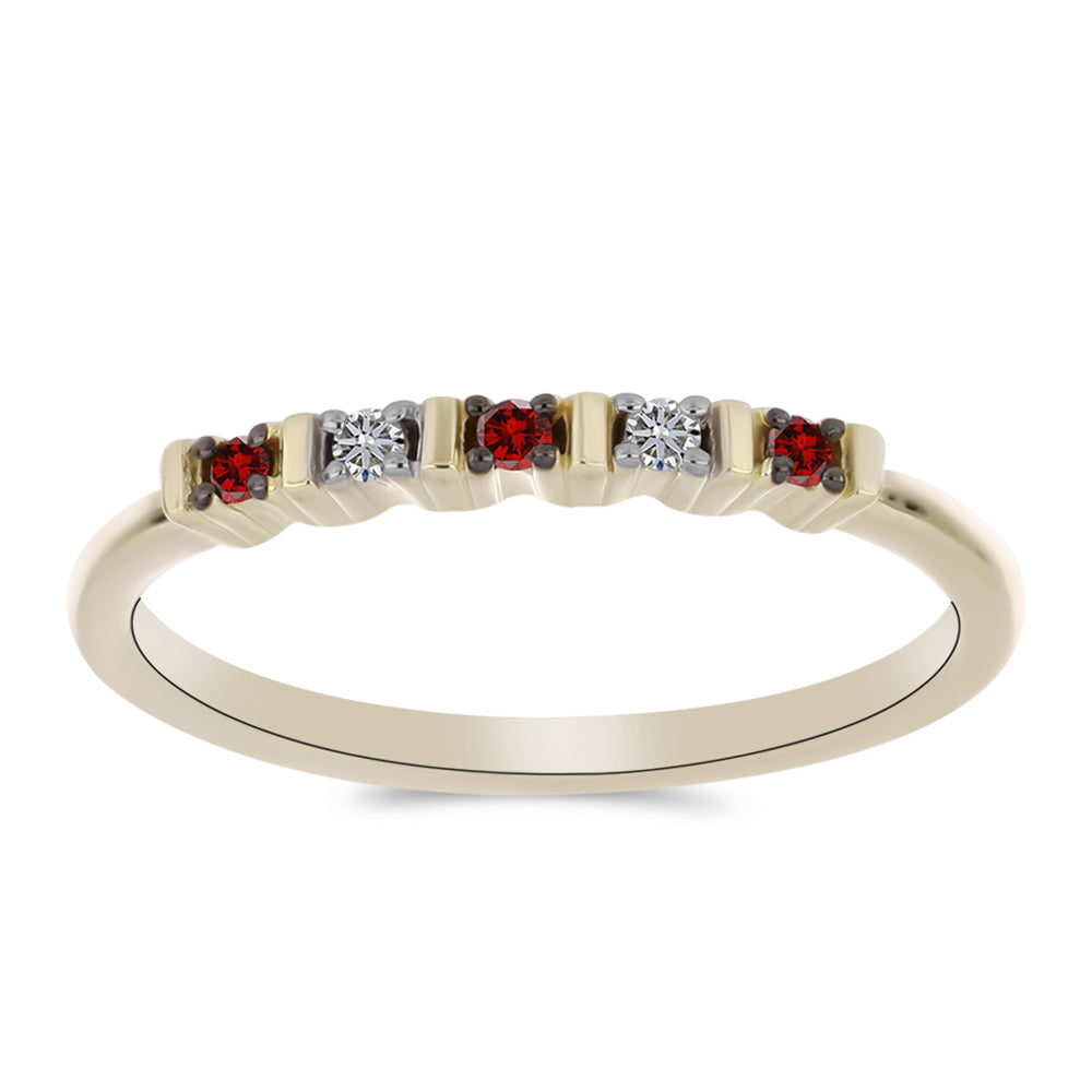 Anillo de Plata Bañada en Oro con Diamante Rojo y Diamante blanco