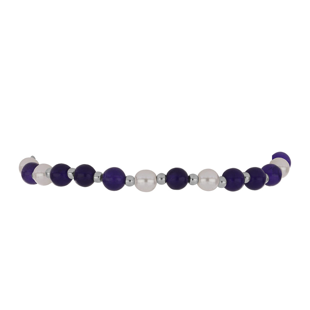 Pulsera de Plata con Jade Púrpura y Perla de Agua Dulce
