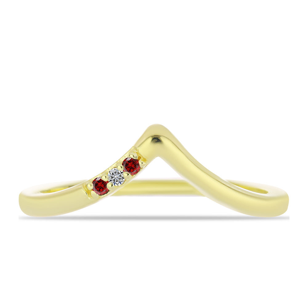 Anillo de Plata Bañada en Oro con Diamante Rojo y Diamante blanco 1 