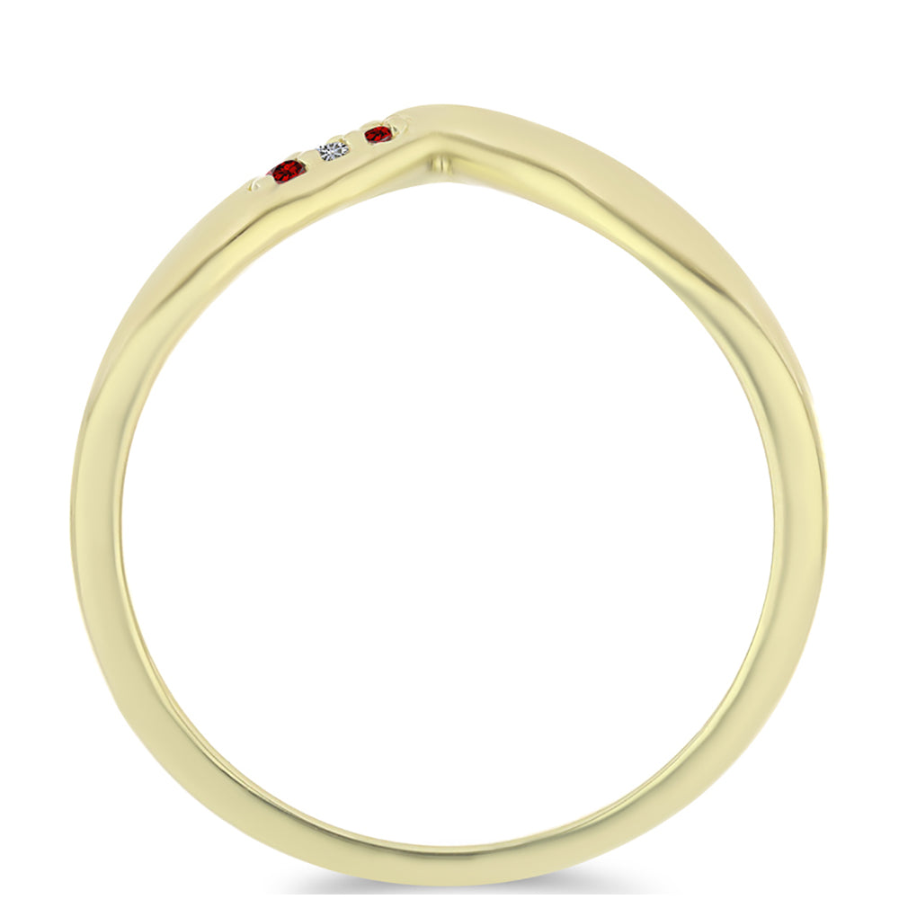 Anillo de Plata Bañada en Oro con Diamante Rojo y Diamante blanco 2 