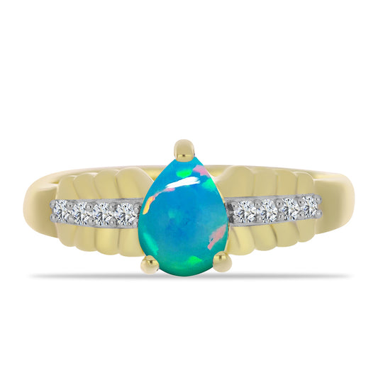 Anillo de Plata Bañada en Oro con Ópalo Azul Paraiba de Etiopía y Topacio Blanco