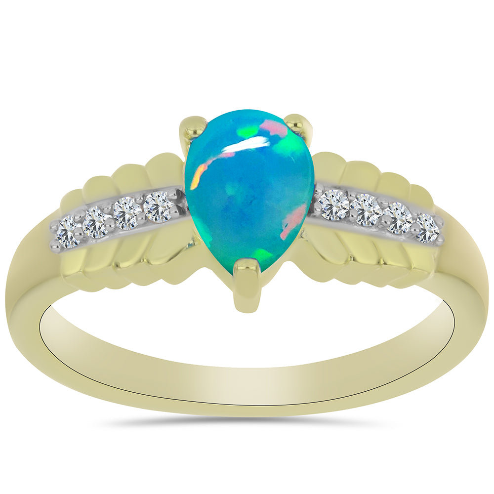 Anillo de Plata Bañada en Oro con Ópalo Azul Paraiba de Etiopía y Topacio Blanco