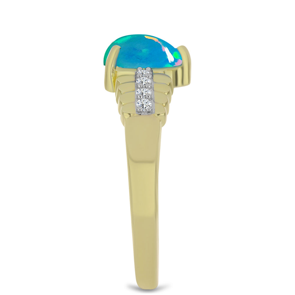 Anillo de Plata Bañada en Oro con Ópalo Azul Paraiba de Etiopía y Topacio Blanco 4 