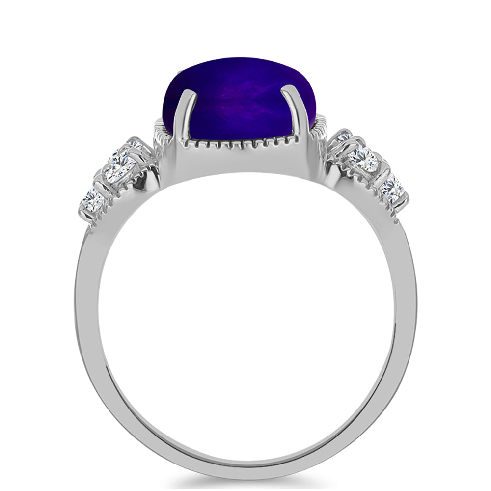 Anillo de Plata con Jade Púrpura y Topacio Blanco 2 