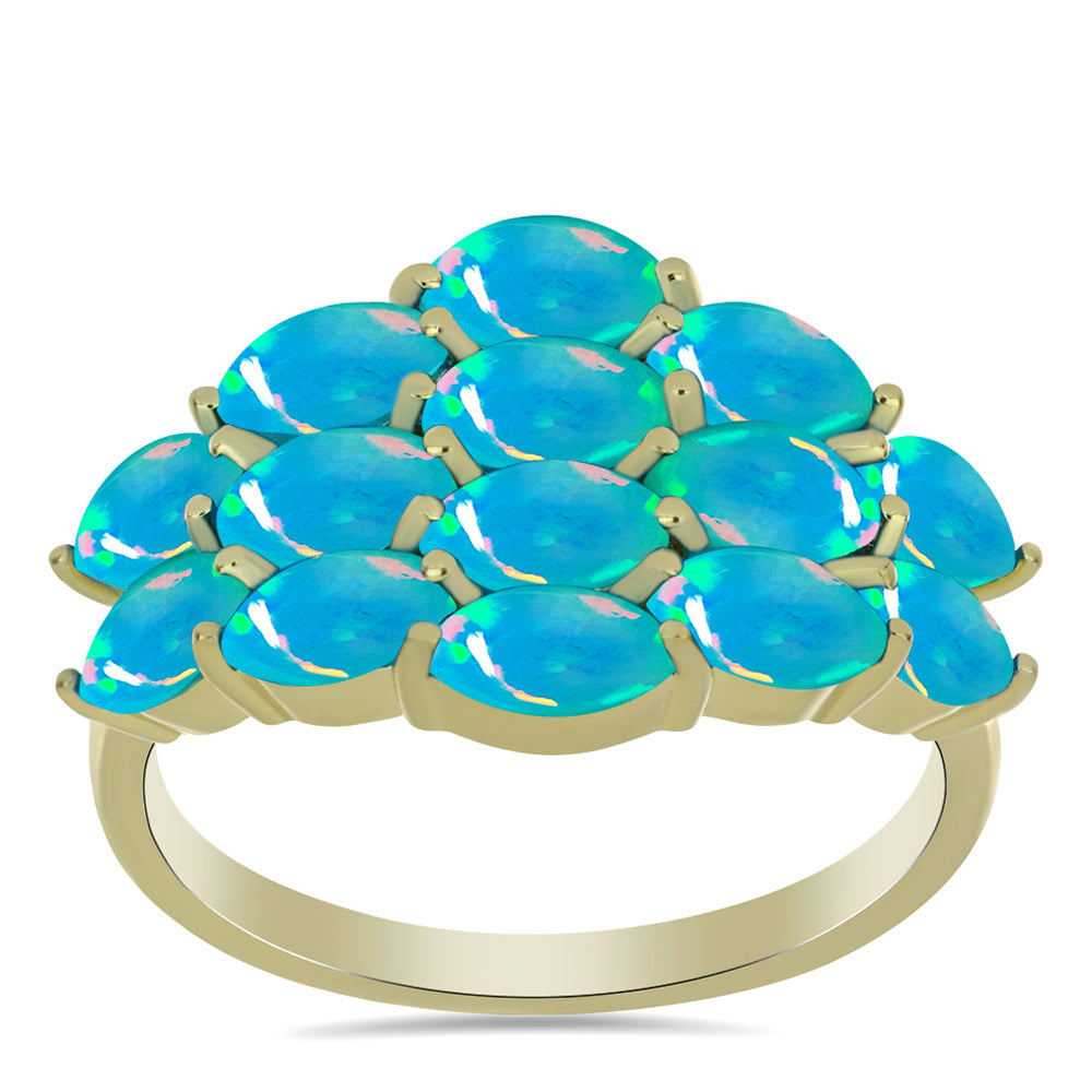 Anillo de Plata Bañada en Oro con Ópalo Azul Paraiba de Etiopía 3 