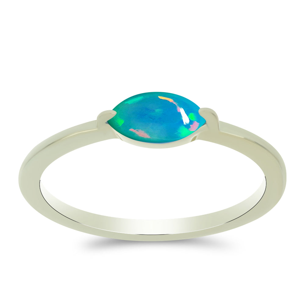 Anillo de Plata Bañada en Oro con Ópalo Azul Paraiba de Etiopía