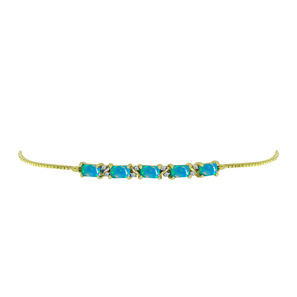 Pulsera de Plata Bañada en Oro con Ópalo Azul Paraiba de Etiopía y Topacio Blanco 2 