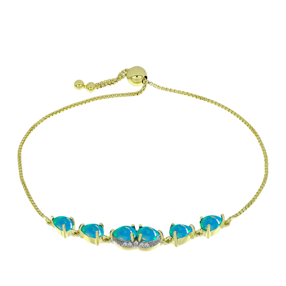 Pulsera de Plata Bañada en Oro con Ópalo Azul Paraiba de Etiopía y Topacio Blanco 1 