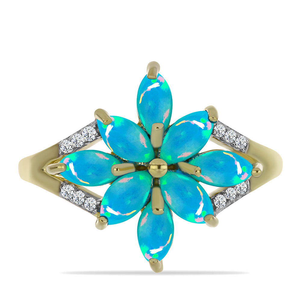 Anillo de Plata Bañada en Oro con Ópalo Azul Paraiba de Etiopía y Topacio Blanco 1 
