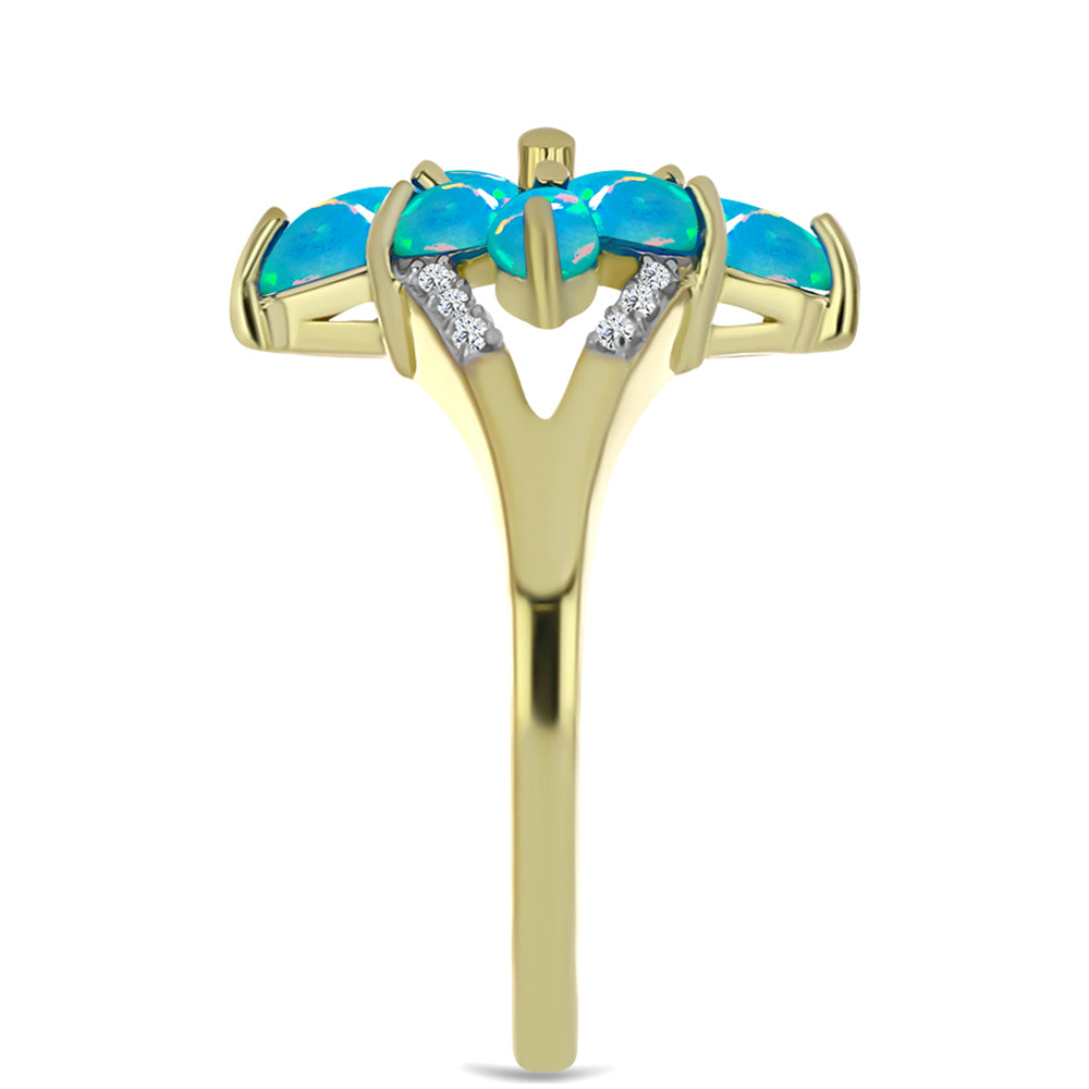 Anillo de Plata Bañada en Oro con Ópalo Azul Paraiba de Etiopía y Topacio Blanco 4 
