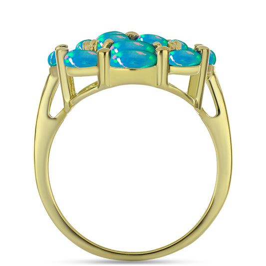Anillo de Plata Bañada en Oro con Ópalo Azul Paraiba de Etiopía y Topacio Blanco
