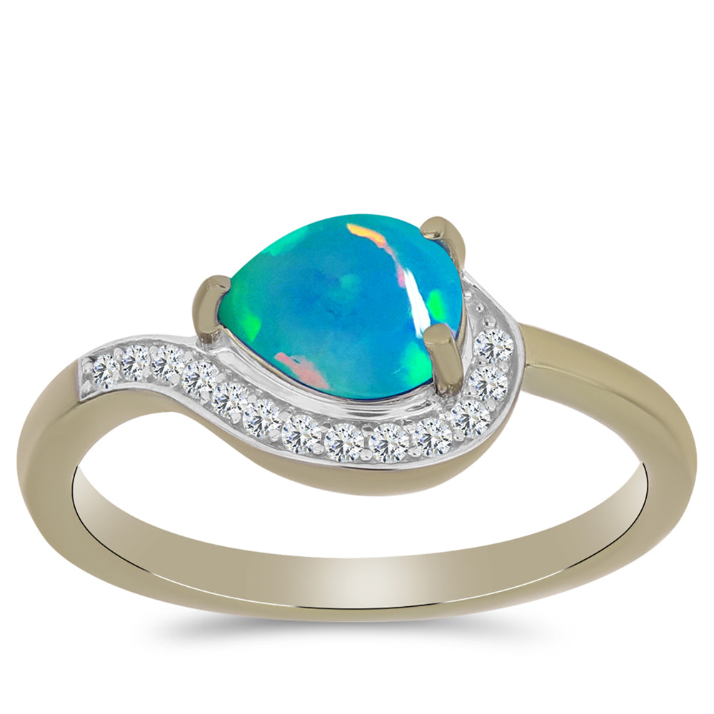 Anillo de Plata Bañada en Oro con Ópalo Azul Paraiba de Etiopía y Topacio Blanco 3 