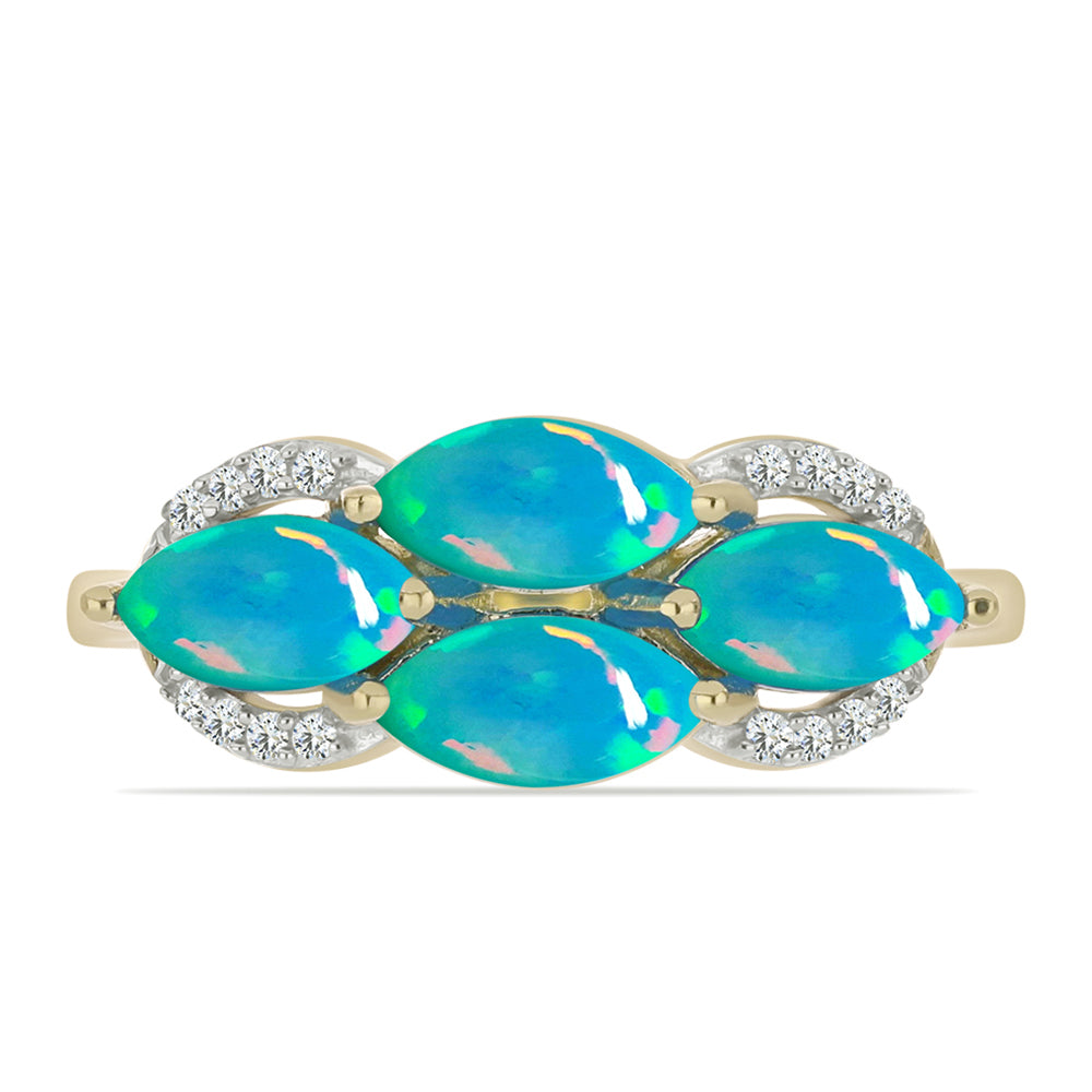 Anillo de Plata Bañada en Oro con Ópalo Azul Paraiba de Etiopía y Topacio Blanco 1 