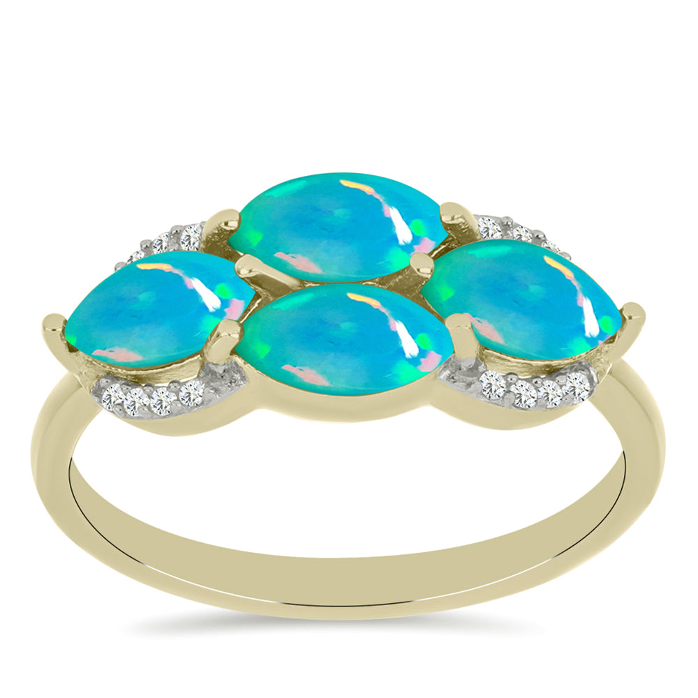 Anillo de Plata Bañada en Oro con Ópalo Azul Paraiba de Etiopía y Topacio Blanco 3 