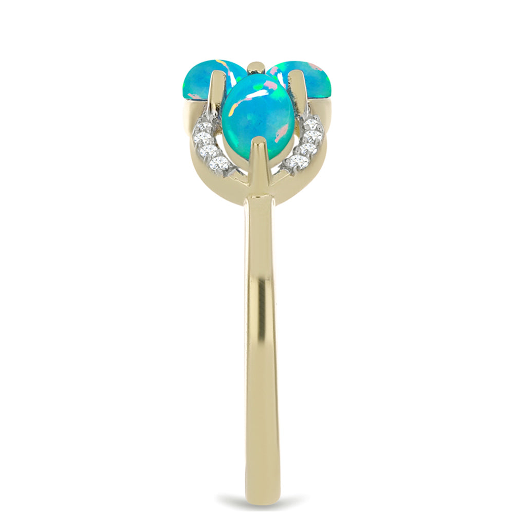 Anillo de Plata Bañada en Oro con Ópalo Azul Paraiba de Etiopía y Topacio Blanco 4 