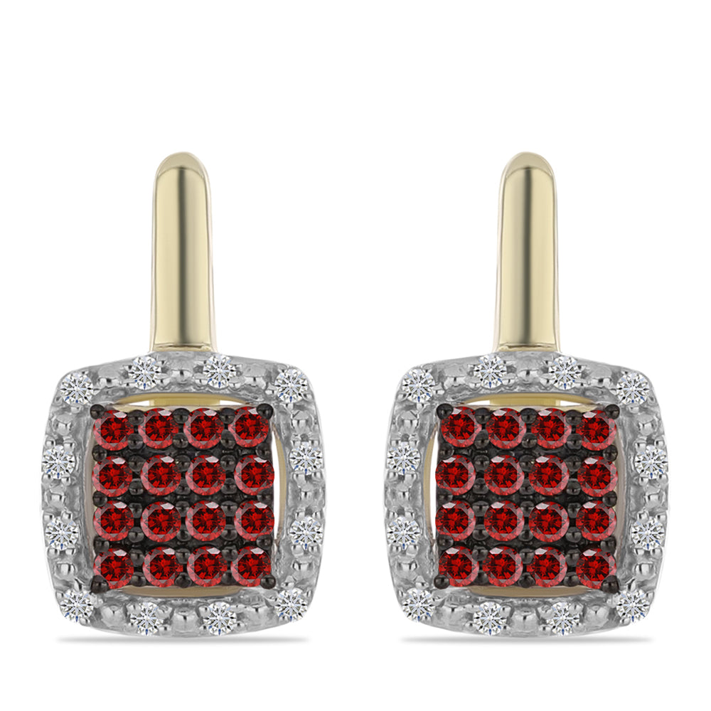 Pendientes de Plata Bañada en Oro con Diamante Rojo y Diamante blanco