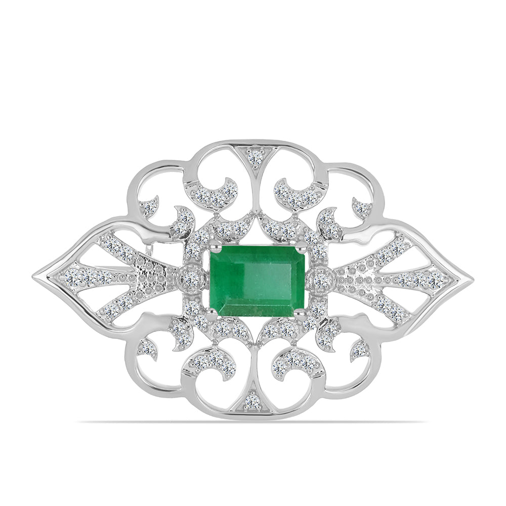 Broche de Plata con Esmeralda de Brasil y Topacio Blanco