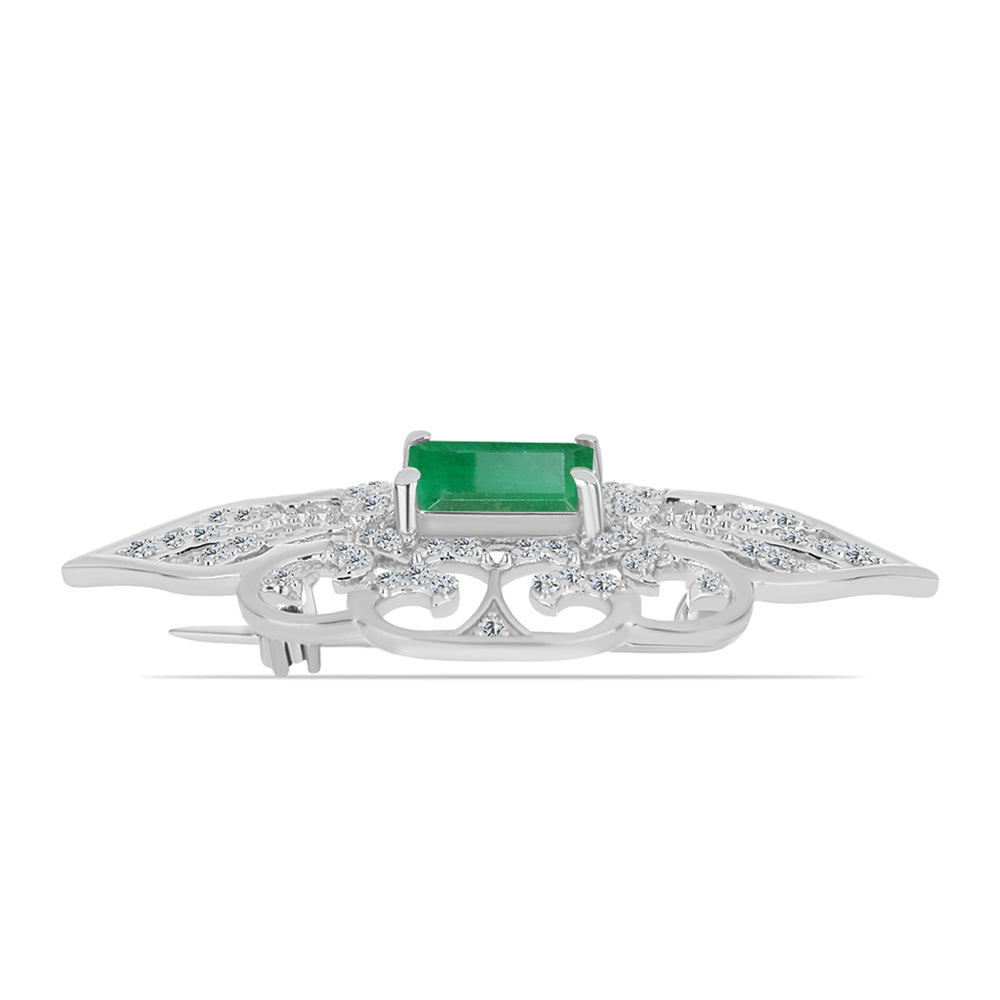 Broche de Plata con Esmeralda de Brasil y Topacio Blanco 4 