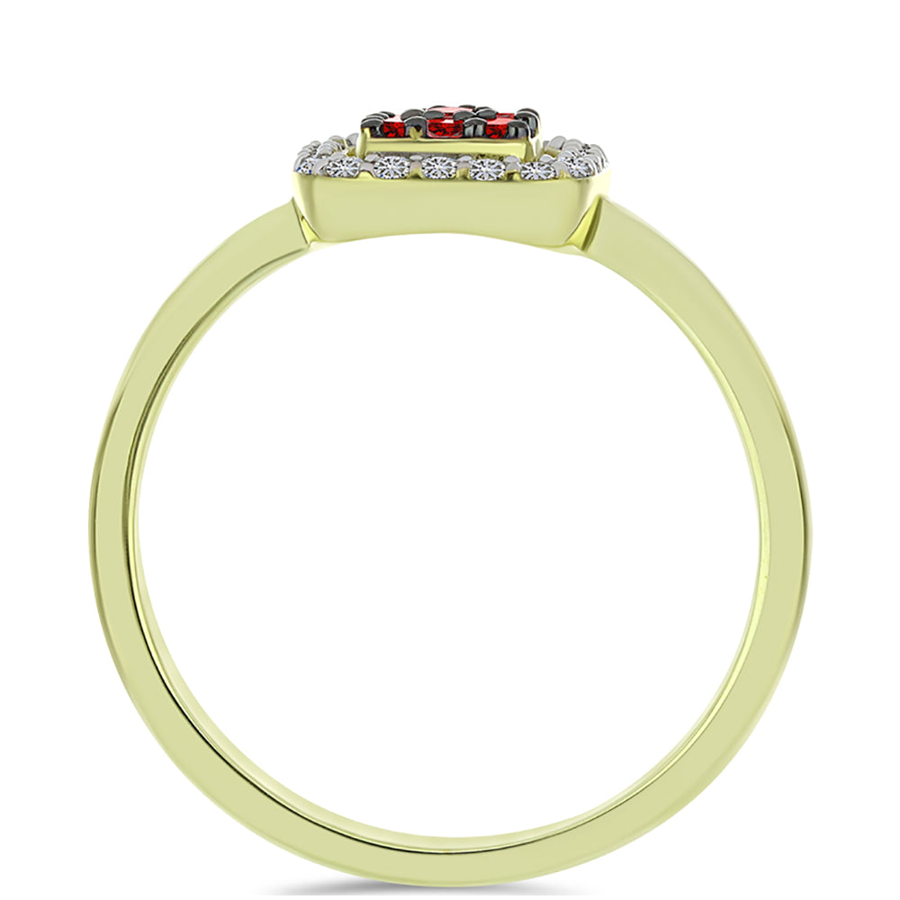 Anillo de Plata Bañada en Oro con Diamante Rojo y Diamante blanco 6 