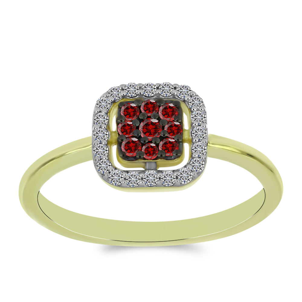 Anillo de Plata Bañada en Oro con Diamante Rojo y Diamante blanco 3 